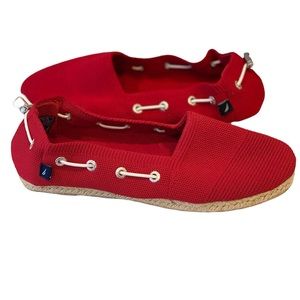 NWT Nautica Red Espadrilles Slip On Shoes Sandals Canvas 7 Flats Comfy